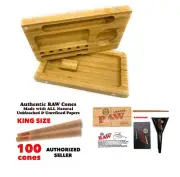 Raw King Size classic Cone(100 pack)+bamboo backflip rolling tray+cone loader