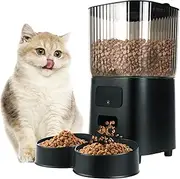 Double Bowl Cat Feeder, Automatic Pet Feeder with 5G WIFI, 5L/20 Cups Cat & Dog Dry Food Dispenser, Custom Meal Plans,Timed, App Control, Works with iOS & Android, Dual Power, for Multi-Pet Households