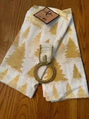 "GOLD CHRISTMAS TREES" kitchen towels with crochet towel ring holder (3pcs set)