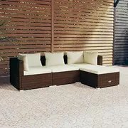 4 Piece Garden Lounge Set with Cushions Poly Rattan Brown Patio Bar Sets
