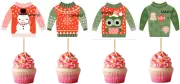 SET OF 12 INSPIRED UGLY SWEATERS CUPCAKE TOPPERS PICKS l MANY DESIGNS AVAILABLE