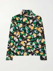 [La DoubleJ] La DoubleJ - Printed Stretch-jersey Turtleneck Top - Green - small small Green