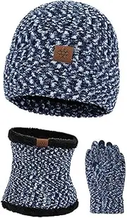 [Generic] Scarf Hat Gloves Set Women Fleece Autumn Winter Warm Hat Scarf Gloves Three Piece Plush Knitting Wool Hat Cold Proof Headgear Hat Scarf Hat Gloves Men