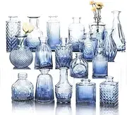 [Fixwal] Set of 18 Blue Bud Vases for Flowers, Vintage Clear Glass Vases Small Vases for Centerpieces for Home Table Decor Rustic Wedding Decorations
