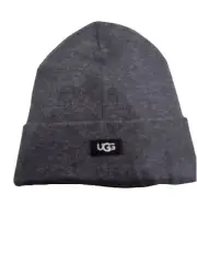 UGG Mens Womens High Cuff Knit Logo Nylon Wool Beanie Hat Gray New
