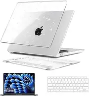 T Tersely (3in1) Bling Sparkly Case for MacBook Air M4 M3 M2, 2025-2022 Model A3240 A3113 A2681 13.6-inch, Plastic Hard Shell Skin + Keyboard Cover + Screen Protector Set - Glitter Clear