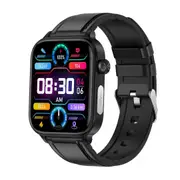 1.96 Inch Colour Screen Smart Watch Leather Strap Support Bluetooth Call / Ecg Black Smart Watches