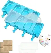 2 Pack Ice Lolly Moulds, Large Cakesicles Silicone Mould Ice Cream Mold Oval Cake Pop Mold with 100 Wooden Sticks for DIY Popsicle (Blue)