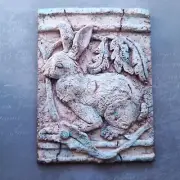 Original Textured Painting Modeling Bas-relief Antic Hare in Sid Dickens Style