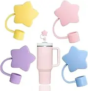 YAYAYOUNG 4 Pcs Lovely Star Straw Covers Cap Toppers Compatible with Stanley 30&40 oz Tumbler Cup,Reusable Cute Silicone Straws Tips Lids Protectors for 0.4 in/10mm Stanleys Cups Accessories