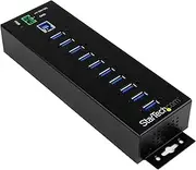 StarTech.com 10-Port USB 3.0 Hub with Power Adapter - Metal Industrial USB-A Hub with ESD & 350W Surge Protection - Din/Wall/Desk Mountable - High Speed USB 3.0 (5Gbps) - (5Gbps) Hub (HB30A10AME)