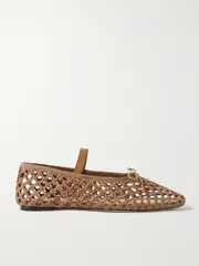 [Loeffler Randall] Loeffler Randall - Leonie Grosgrain-trimmed Raffia Mary Jane Ballet Flats - Brown - US10 US 10 Brown