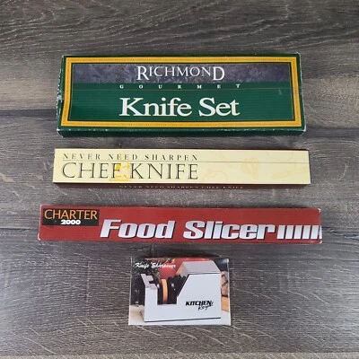 Lot of 3 Vtg Richmond Kinfe Set Chef Knife Food Slicer and Knife Sharper