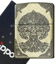 Yggdrasil the sacred tree of life Antique Gold Japan Zippo Oil Lighter MIB