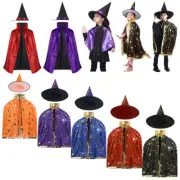Kid Boy Girl Halloween Costume Witch Wizard Robe Cape Cloak with Hat Fancy Dress