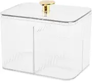 3 Grids Apothecary Jar Organizer, 1Pc 3-Section Cotton Ball Swabs Dispenser,3-Section Clear Bathroom Organizer Jar 3 Grids Cotton Swab Pad Ball Holder Container, Clear