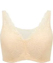 [ANRIO] Plus Size Lace Bralette Gifts for Mastectomy Women Cotton Lining Underwear Full Coverage Vest Daily Bras with Pockets (Color : Skin, Size : 100/44B)