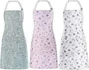 Apron for Women with Pockets, 3 Pcs Waterproof Floral Apron with Adjustable Neck Strap for Cooking, Baking, Gardening, Art Crafts, Multi