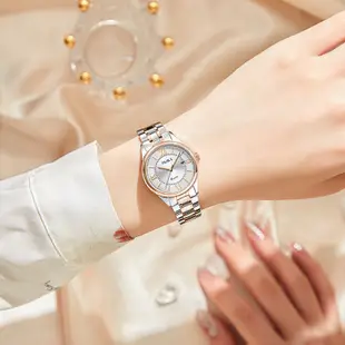 腕錶現貨禮物時尚休閒新款藍寶石鏡面手錶女防水不鏽鋼石英女士手錶休閒帶日曆學生女表