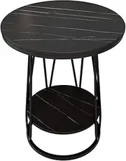 Exquisite Hotel Marble Coffee Table, Double Layer Metal Round Sofa Table Home Living Room Bedroom Bedside Table，50 * 50 * 60CM(Size:50 * 50 * 60CM,Color:A)