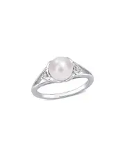Rina Limor Silver 0.02 ct. tw. Diamond 7-7.5mm Pearl Split-Shank Ring