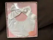 NIP Mud Pie Baby Girl Baptism Bib Embroidered Cross