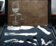 Cheese Wine 9pc Serving Set Glass Board Stopper Knife Fork 4 Marker Corkscrew