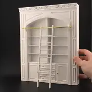 Victorian MANOR shelves wall panel unit + ladder 1:12 dollhouse miniature white
