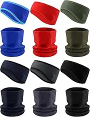 [Handepo] 12 Pcs Kids Fleece Ear Warmer Headband Fleece Neck Gaiter Set Winter Ear Muffs Neck Warmer Cycling Headband Cold Weather Neck Scarf for Running Yoga Skiing, 6 Colors, Black, Gray, Royal Blue, Army