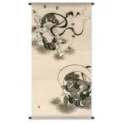 Kyoto Raku-an Hand-painted Hand-dyed Tapestry Fujin Raijin