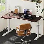 Oikiture L-Shape Standing Desk 145CM Electric Standing Desk with Adjustable Height Frame for Home Office, White & Walnut