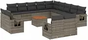 vidaXL Grey Poly Rattan Modular Garden Sofa Set 14-Piece with Cushions & Storage - Patio/Terrace/Backyard Furniture
