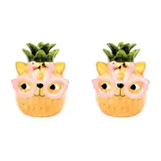 2x Urban Products Tropicana Cat Pineapple Themed Vase Home Decor Orange 13cm