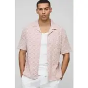Mens Light Pink Oversized Diamond Open Weave Shirt
