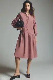 Anthropologie Maeve Button-Front Taffeta Dress Size M MSRP$160.00