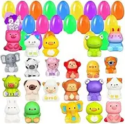 24PCS Filled Easter Eggs with Animal Squeeze Toys,Prefilled Easter Egg for Kids,Easter Stuffers/Fillers,Easter Basket Squeez