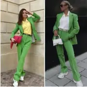 NWT Zara Blazer Set Patch Pocket Blazer & Pleated Trouser Pants in Apple Green