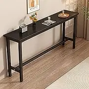 Exquisite High Top Solid Wood Bar Table with Metal Frame for Home Restaurant and Bar Counter Height Pub Table for Kitchen Ideal for Breakfast Area (Chairs Excluded)