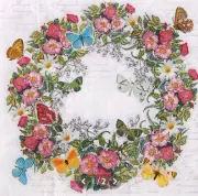 "New" 4 Paper Napkins for Decoupage/Scrapbooking/Craft-Wreath of Flowers