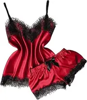 [Generic] Body Stockings Lingerie Lace Pajamas Shorts Women V-Neck Sexy Camisole Bowknot Stain Set Eyelash Mini Skirt Lingerie