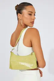 Green Croc Embossed Baguette Bag Shoulder Bag - Size ONE, Women's Bags
