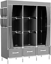Canvas Wardrobe Canvas Wardrobe, Portable Wardrobe Pop Up Wardrobe, Versatile Fabric Wardrobe with 3 Storage Areas and 3 Hanging Rail、8 Side Bag