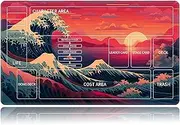 Playmat for OPCG, Card Game Mat Non-Slip Rubber Base and Stitched, 24 x 14 in TCG Play Mat with Zones for OPCG and Other Card Games, Sunset Wave