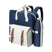 NNEDSZ Picnic Basket Backpack Set Cooler Bag 4 Person Outdoor Liquor Blue