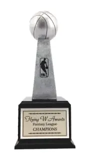 FANTASY BASKETBALL TROPHY PERPETUAL SMALL SILVER RESIN LOMBARDI STYLE 16 YEAR*^