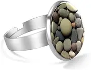 [FVQL] Stainless Steel Ring for Girls, stone pebble pattern