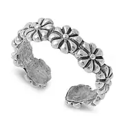 Flowers Toe Ring 925 Sterling Silver 4mm Band Adjustable