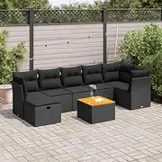 8 Piece Garden Sofa Set with Cushions Black Poly Rattan, Garden Furniture Sets