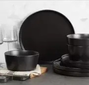Coupe Dinnerware Set, Service for 4, Black Matte
