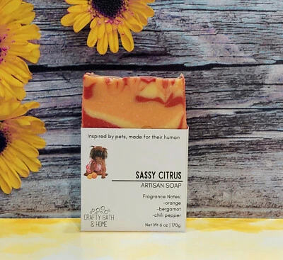 SASSY CITRUS | VEGAN Soap 6oz | Citrus & Tangy Spice Scent | FREE Soap Saver Bag